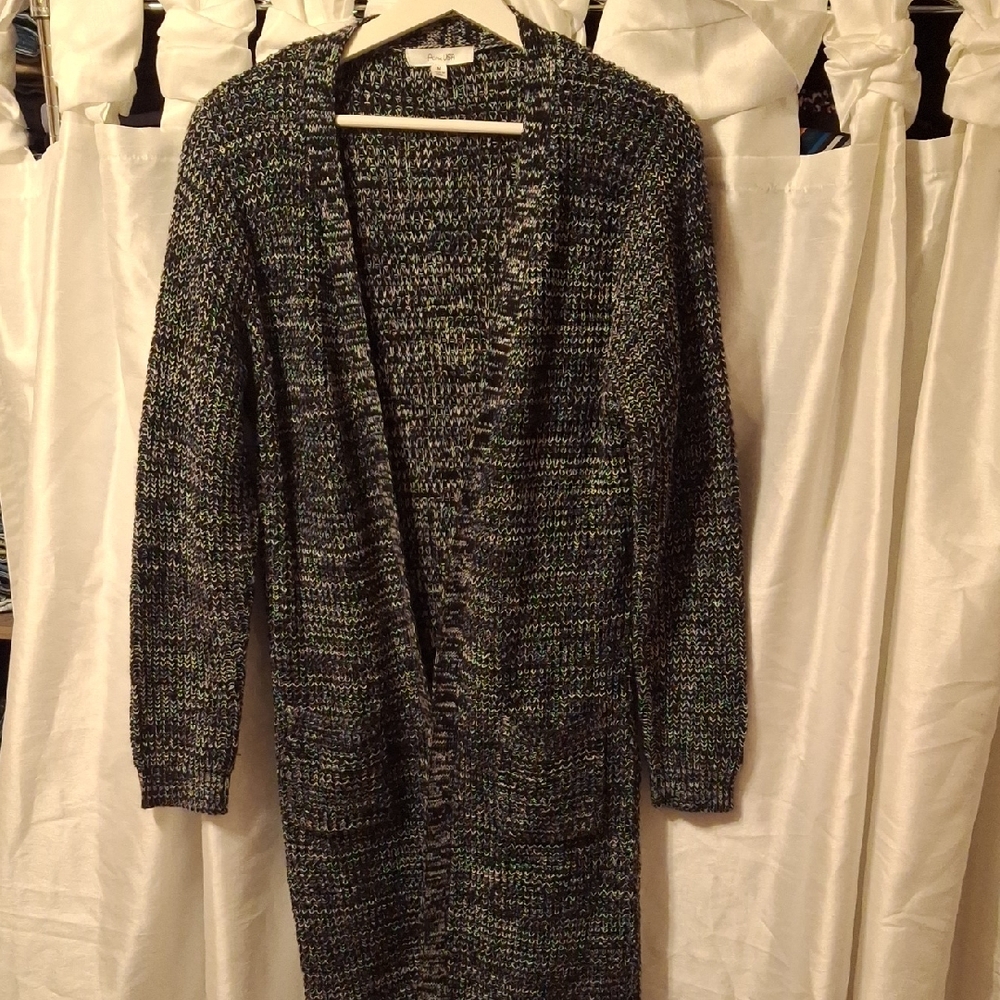 Active USA Long Open-Front Marled Cardigan - Black&White Med